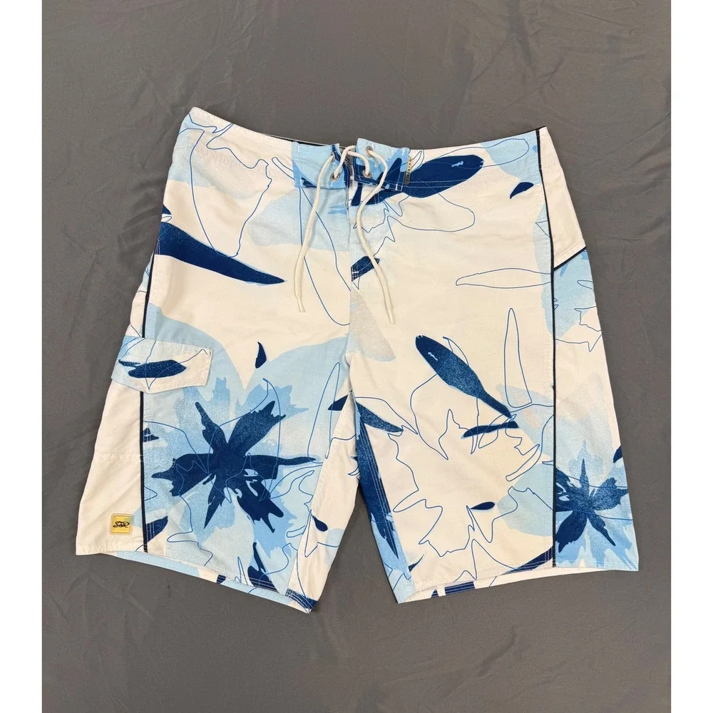 Siberian Sib.Scape Mens 36 Blue White Floral Ripstop Board Shorts (Sz 46 Brazil)